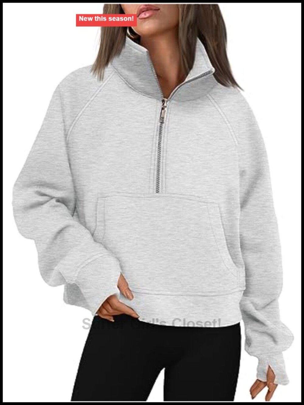 Womens Half Zip Fleece Pullover Sweatshirt Thumb Holes Kangaroo Pocket